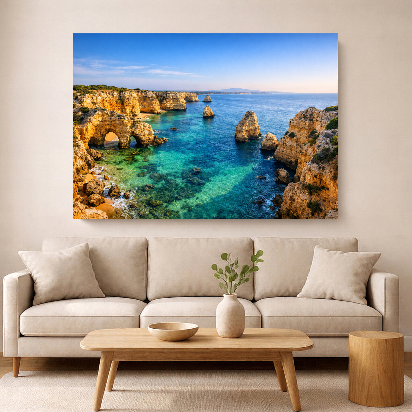Praia da Marinha Panorama Canvas – Algarve Golden Cliffs & Turquoise Ocean Wall Art