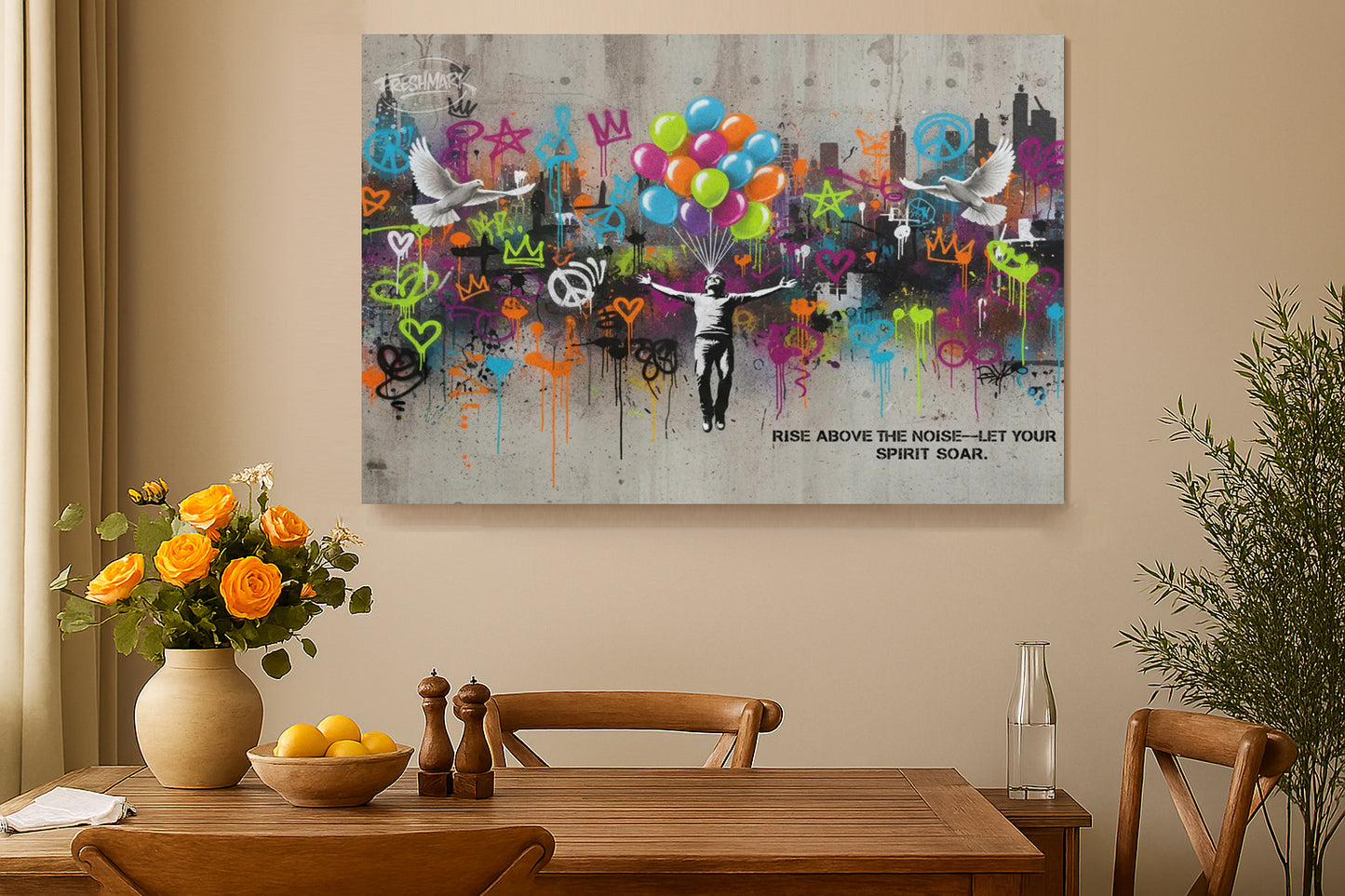 Rise Above the Noise – Urban Banksy Style Graffiti Balloon Canvas Print