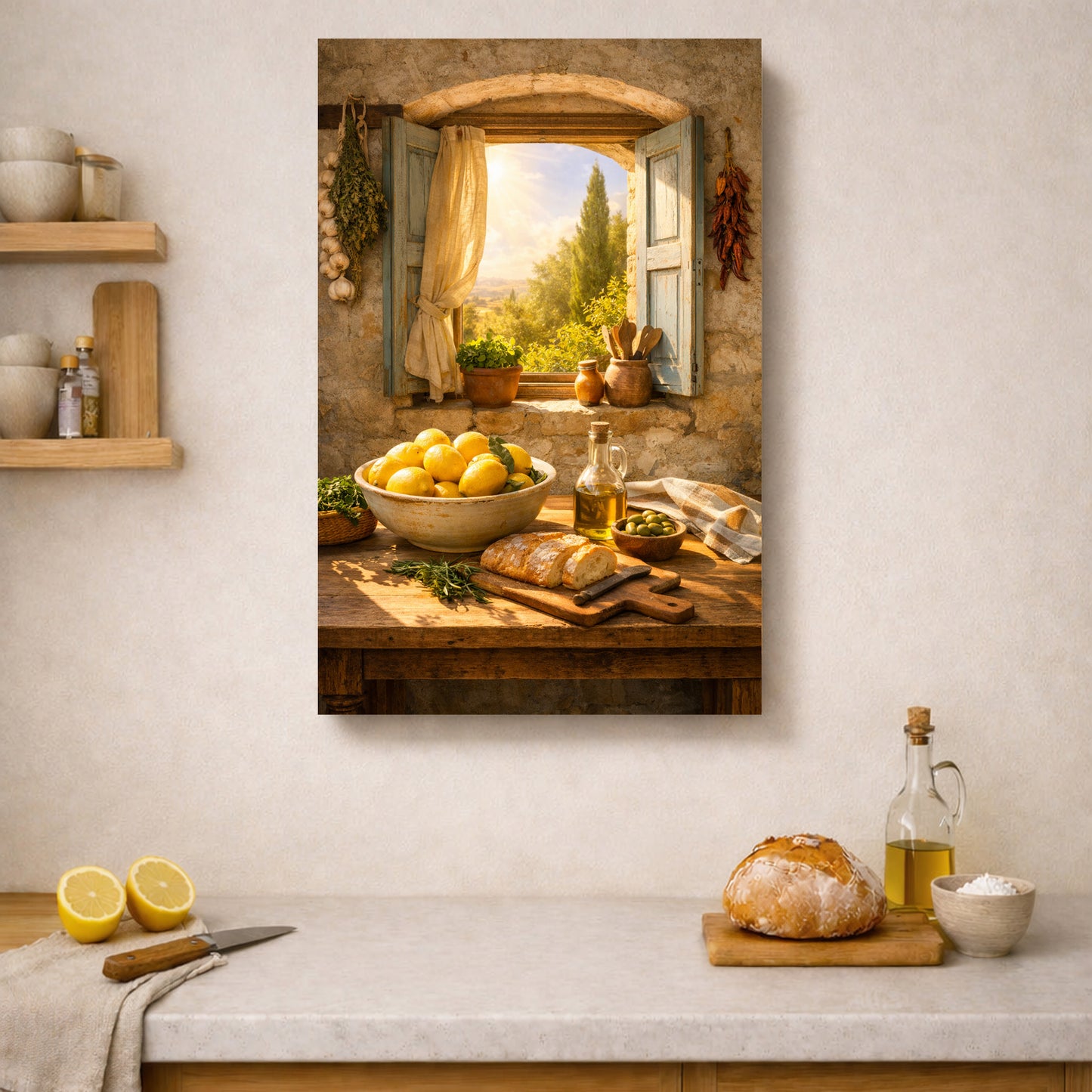 Mediterranean Ingredients Still Life Canvas – Rustic Kitchen Wall Art Decor - Portugal Canvas Co