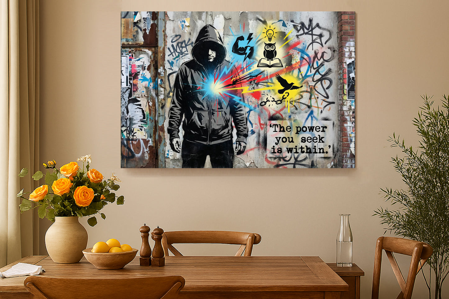 Urban Graffiti Wall Art – “The Power Within” Banksy Style Canvas Print