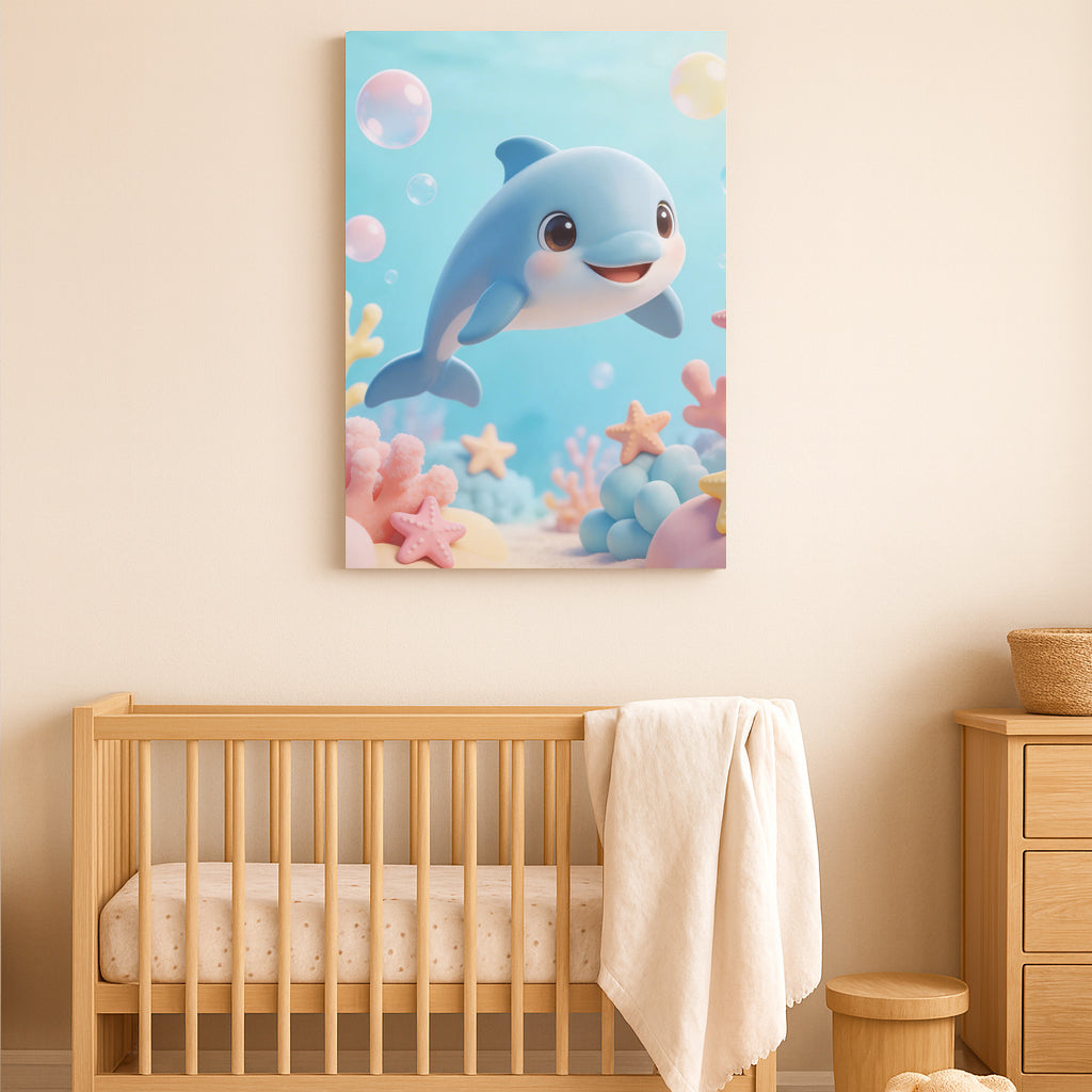 Cute Dolphin Nursery Wall Art – Ocean Animal Print for Baby Room Decor