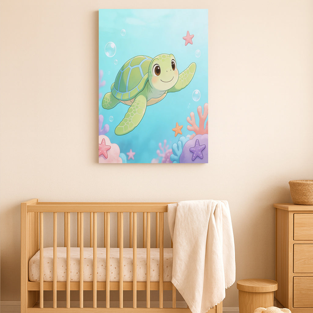 Cute Sea Turtle Nursery Wall Art – Underwater Animal Print for Baby Room Decor