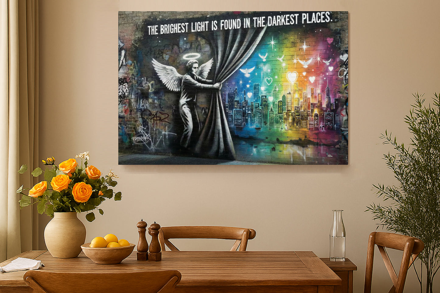 The Brightest Light – Graffiti Angel Banksy Style Canvas Print