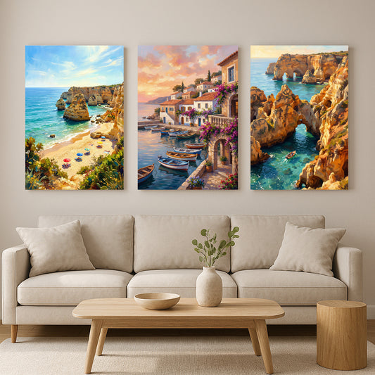 “Algarve Portugal Wall Art – Stunning Coastal Canvas Set”