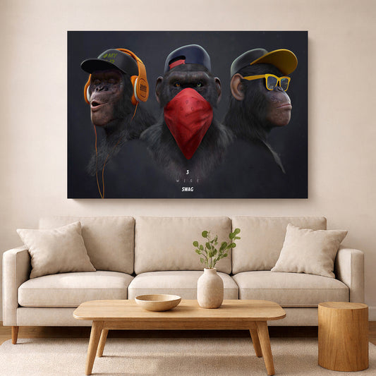 3 Wise Swag Monkey – Hear, See, Speak No Evil Framed Wall Art Decor