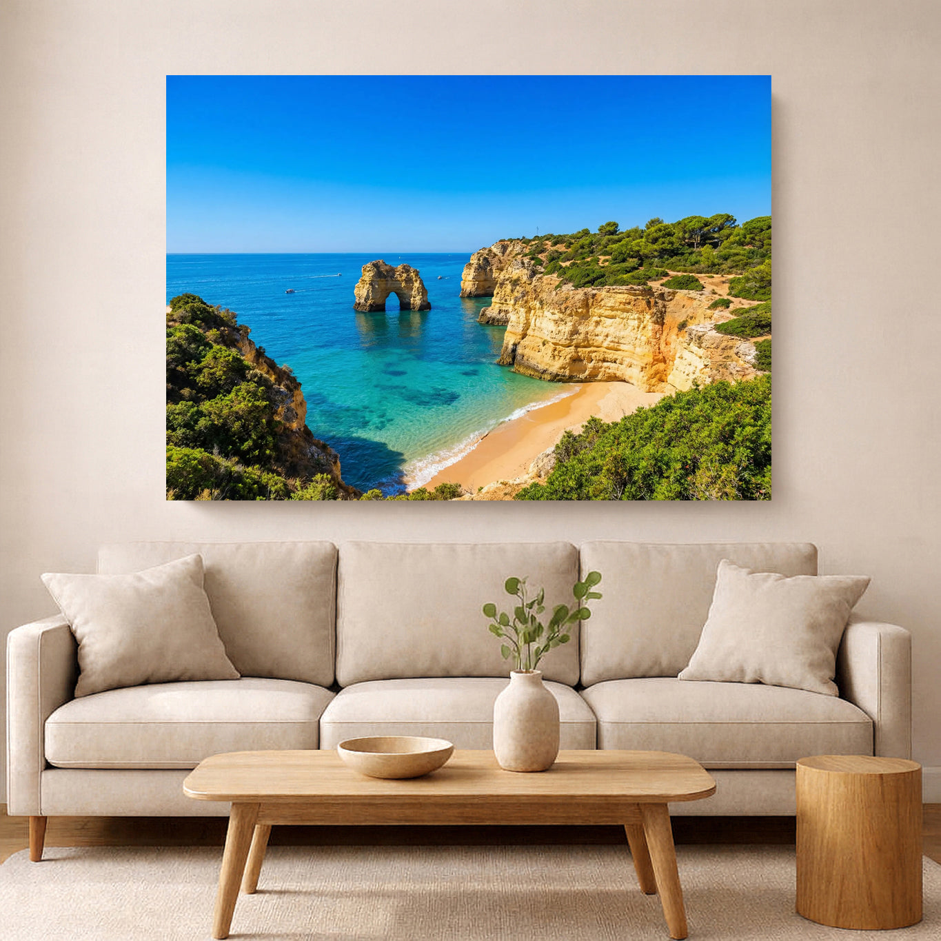 Algarve Beach Cliffs Wall Art • Turquoise Ocean Print • Portugal Coastal Landscape Canvas