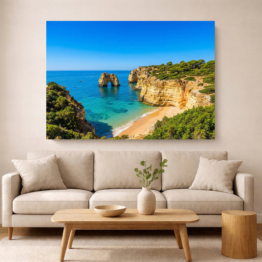 Algarve Beach Cliffs Wall Art • Turquoise Ocean Print • Portugal Coastal Landscape Canvas