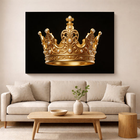 Royal Gold Crown Wall Art – Luxury Black & Gold Canvas Decor