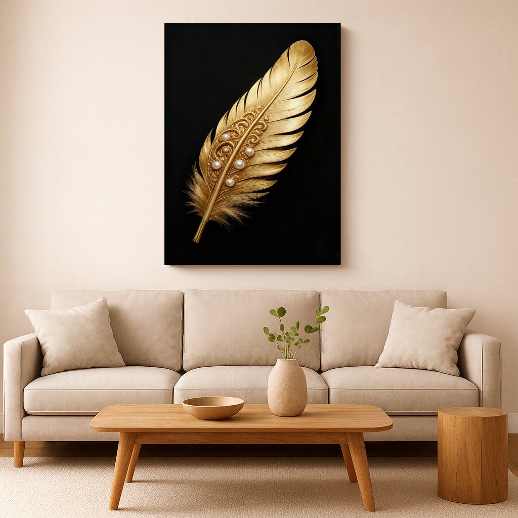 Ángeles de Lujo Pluma Negro y Oro - Lienzo para Pared