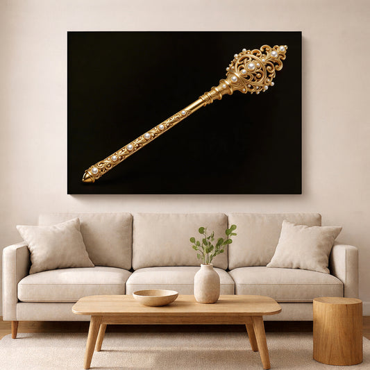 Royal Celestial Scepter Wall Art – Luxury Black & Gold Canvas Decor.