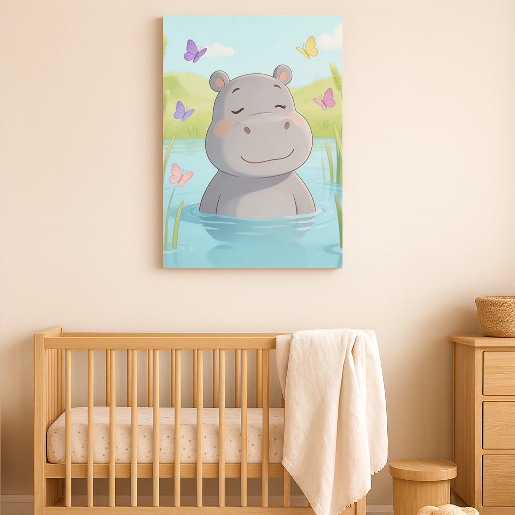 Cute Hippo Nursery Wall Art – Calm Animal Print for Baby Room Decor