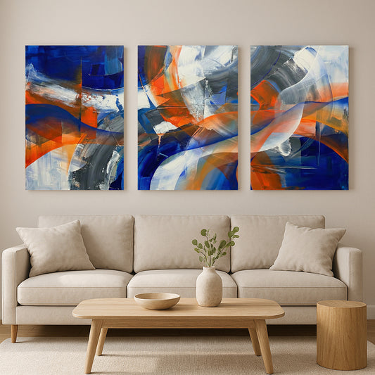 Blue & Orange Abstract Wall Art – Modern Brushstroke Canvas.