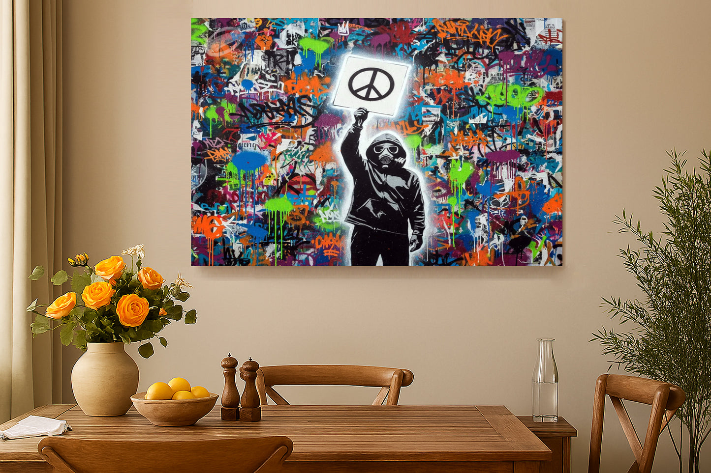 “Peace Symbol Graffiti Canvas – Bold Urban Street Art Wall Decor”