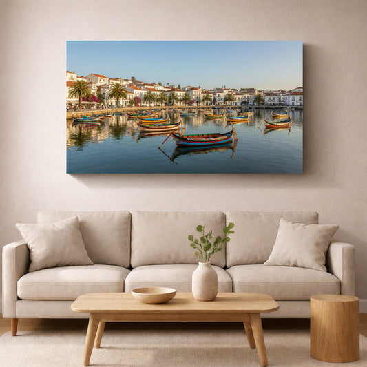 Traditional Portuguese Boats Canvas – Vibrant Coastal Decor Artwork