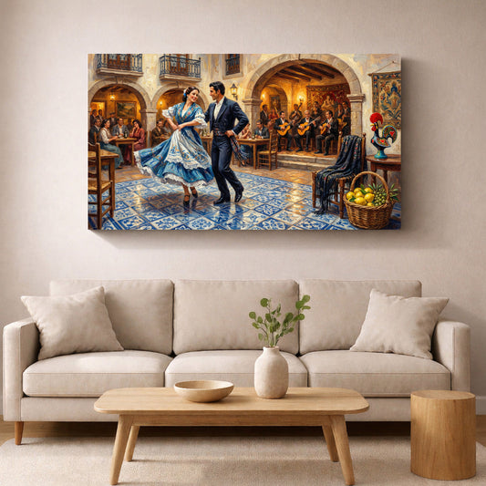 Traditional Iberian Dance Painting – Vibrant Mediterranean Home Decor Canvas