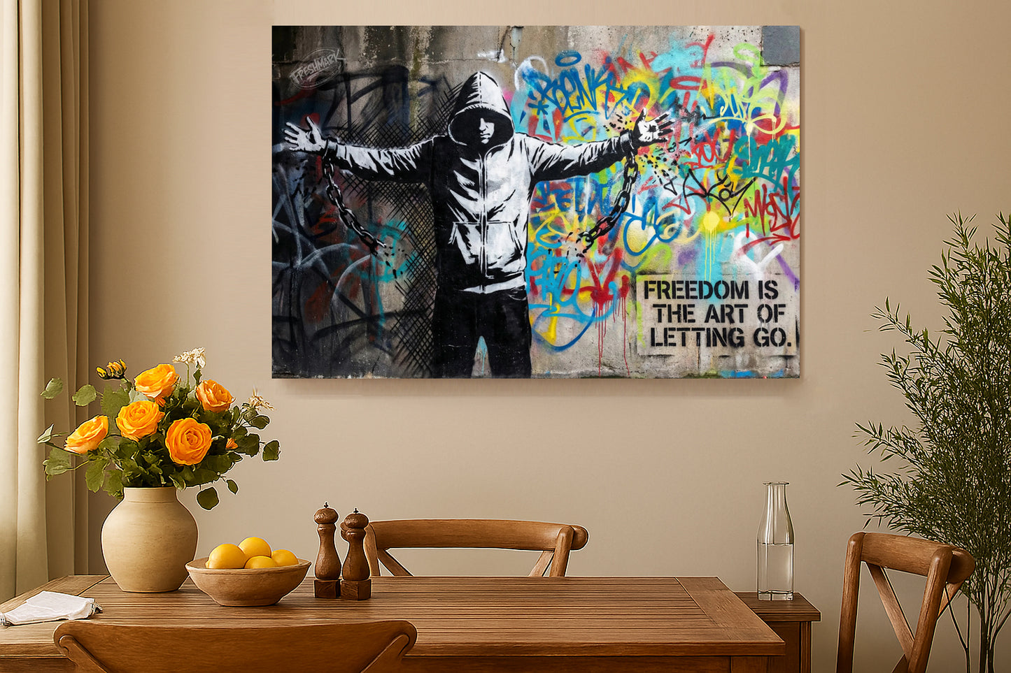 “Freedom Is the Art of Letting Go” Graffiti  – Inspirational  Canvas Art”