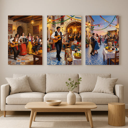 Festa Cultural Celebration Framed Wall Art Set – Vibrant Dance & Music Prints