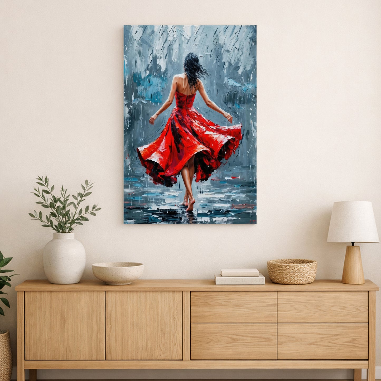 Red Dress Tango woman – Passionate Dance Wall Art | Expressive Latin Movement Painting