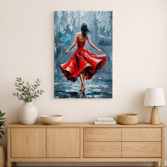 Red Dress Tango woman – Passionate Dance Wall Art | Expressive Latin Movement Painting