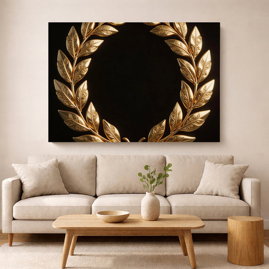 Golden Laurel Wreath Wall Art – Luxury Black & Gold Canvas