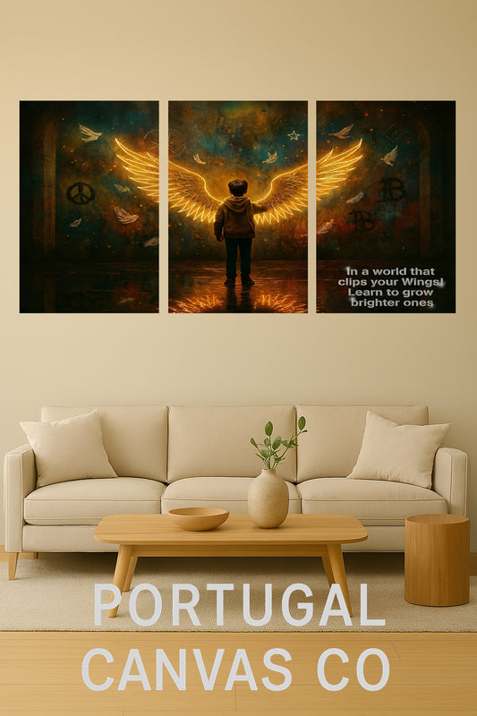 Inspirational wings triptych canvas wall art with spiritual quote — home or office decor