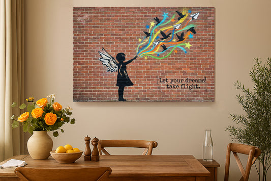 Graffiti Style Canvas Let Your Dreams Take Flight graffiti style print canvas wall art — Portugal Canvas Co