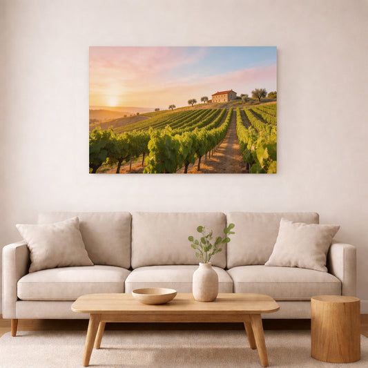 Portugal Vineyard Sunset Canvas | Rustic Landscape Wall Art Print