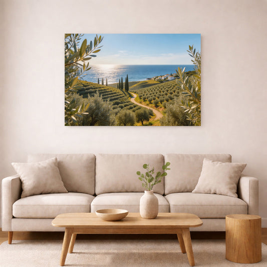 Mediterranean Countryside Landscape Canvas – Scenic Coastal Wall Art Print