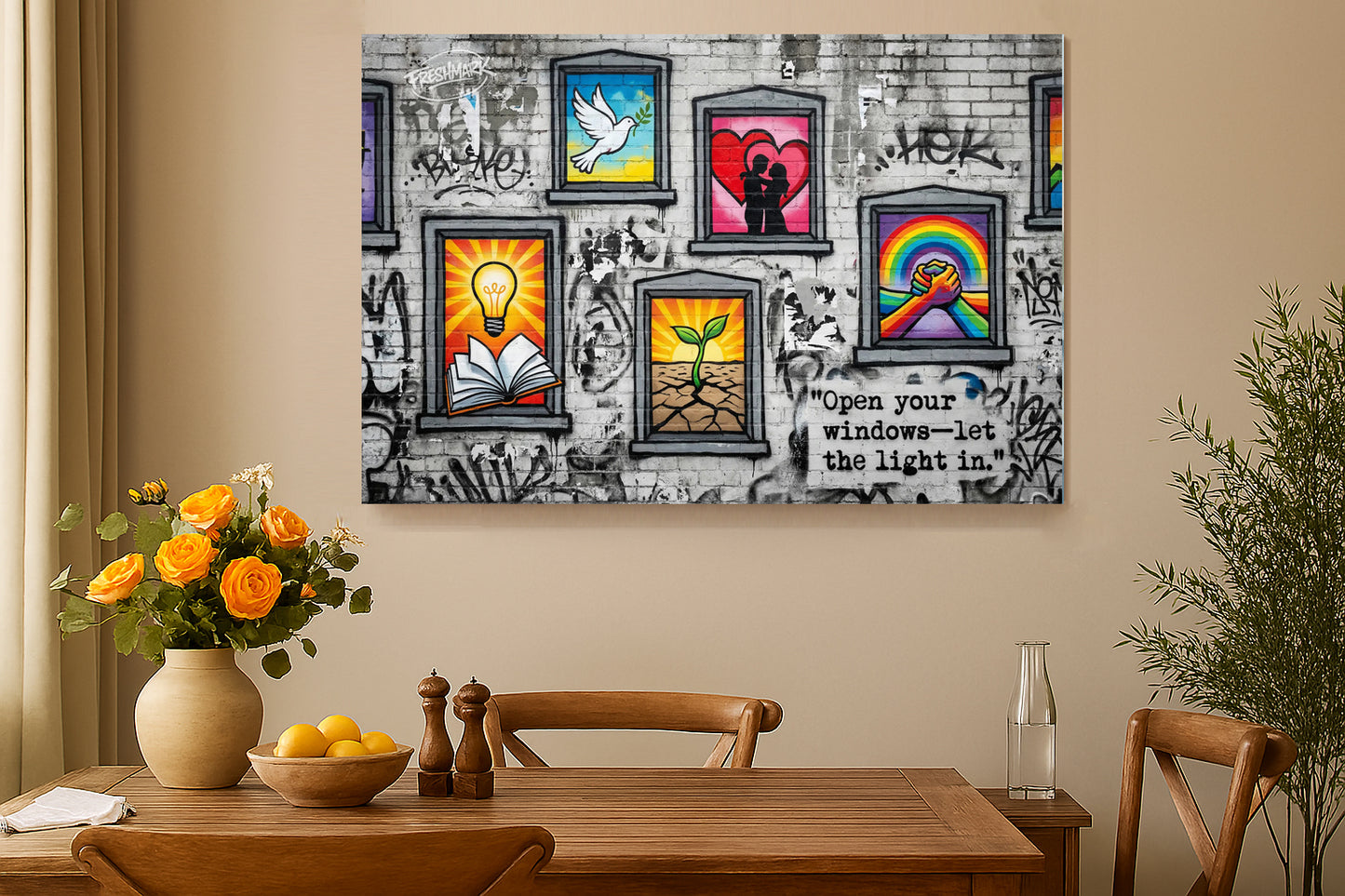 Open Your Windows – Inspirational Banksy Style Urban Graffiti Canvas Print