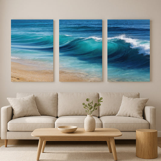 Ocean Wave Triptych Canvas | Turquoise Beach Wall Art.