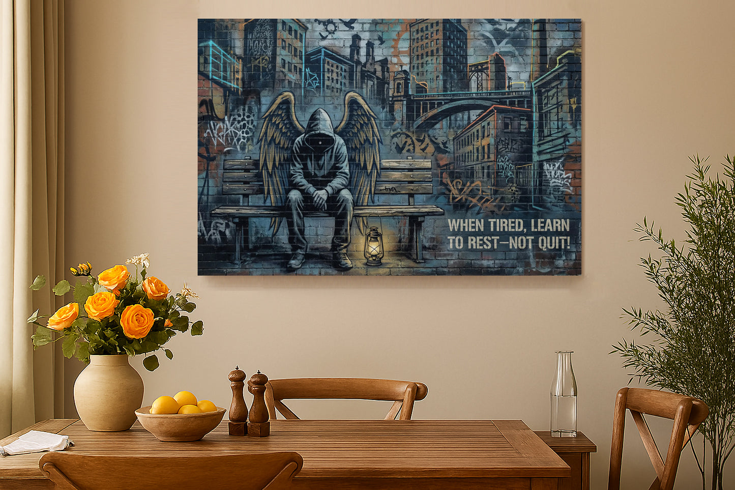 No descansar, no rendirse – Banksy Style Angel Canvas Print