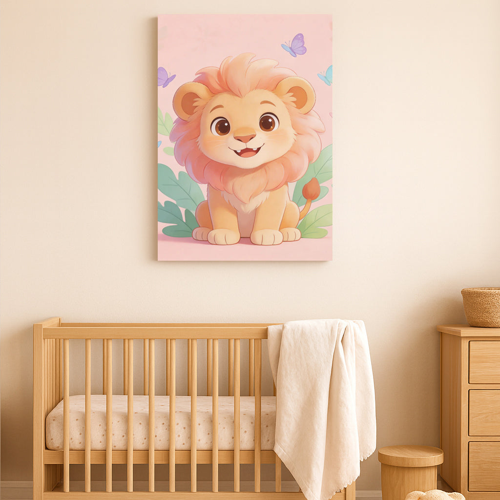 Cute Lion Nursery Wall Art – Pastel Safari Animal Print for Baby Room Decor