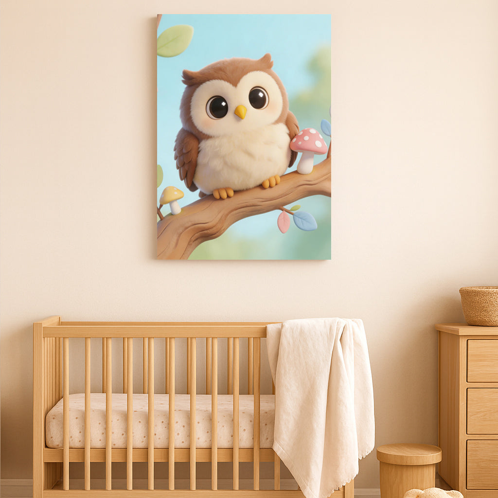 Cute Owl Nursery Wall Art – Woodland Animal Print for Baby Room Decor