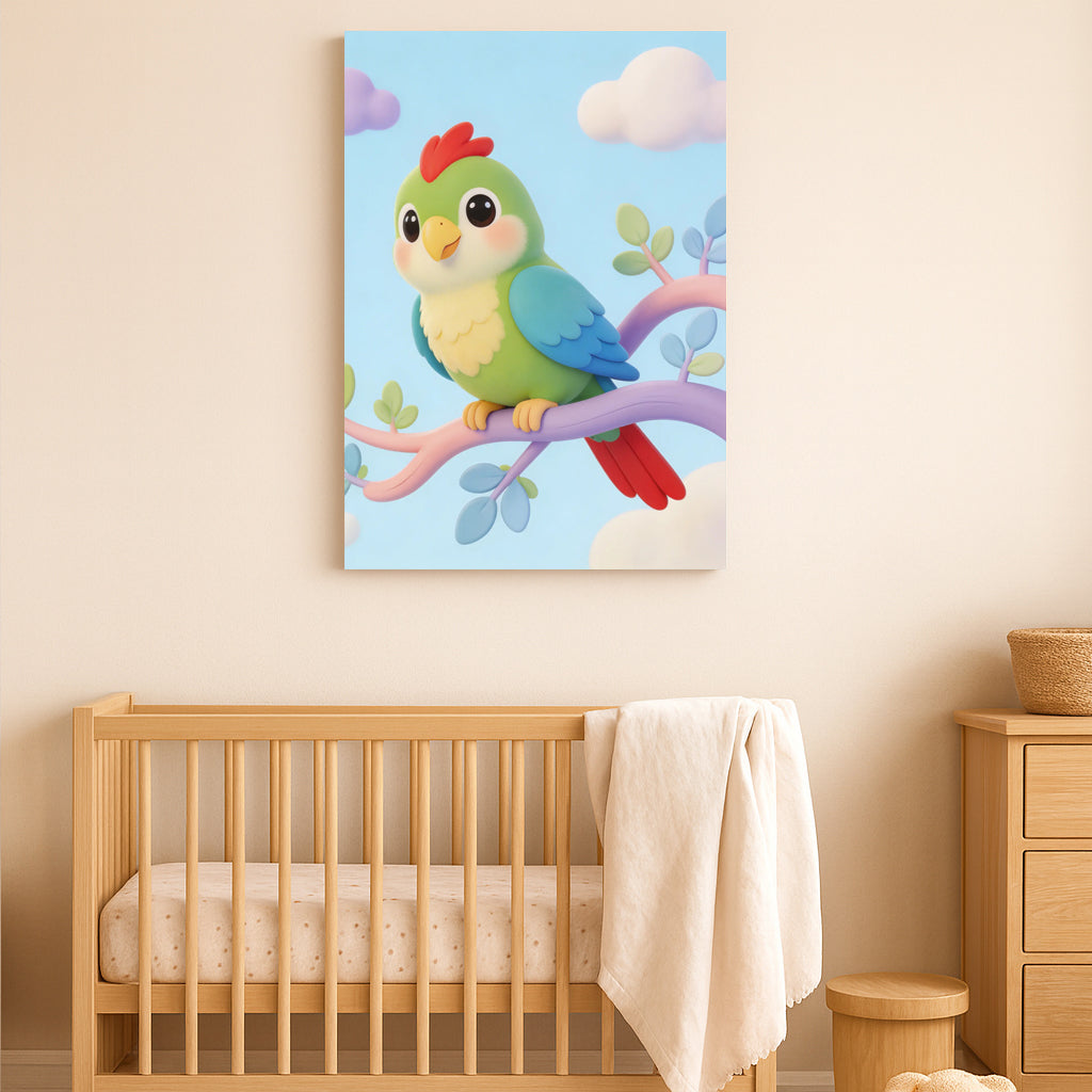 Lámina decorativa de pared de loros bonitos para guardería – Impresión colorida de pájaros de la selva para la decoración de la habitación del bebé