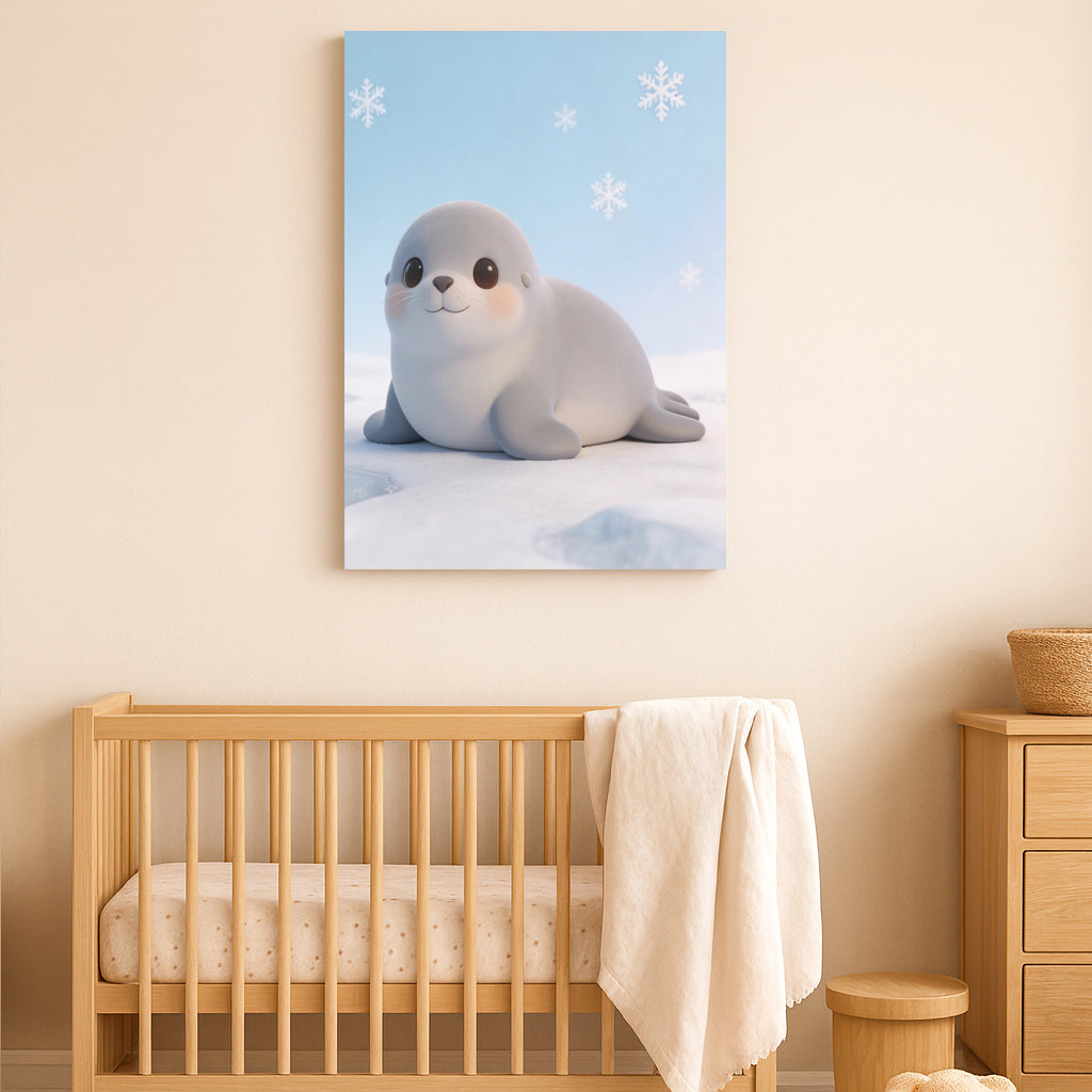 Cute Baby Seal Nursery Wall Art – Winter Animal Print for Baby Room Decor