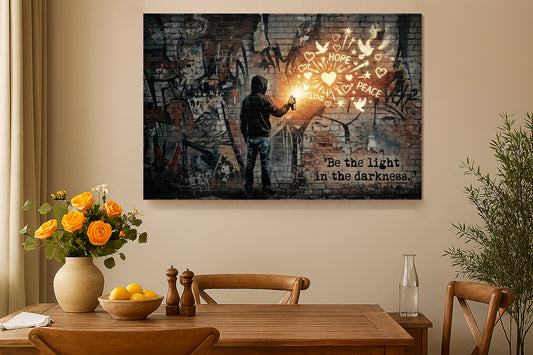 Be the Light in the Darkness modern graffiti canvas print — Portugal Canvas Co
