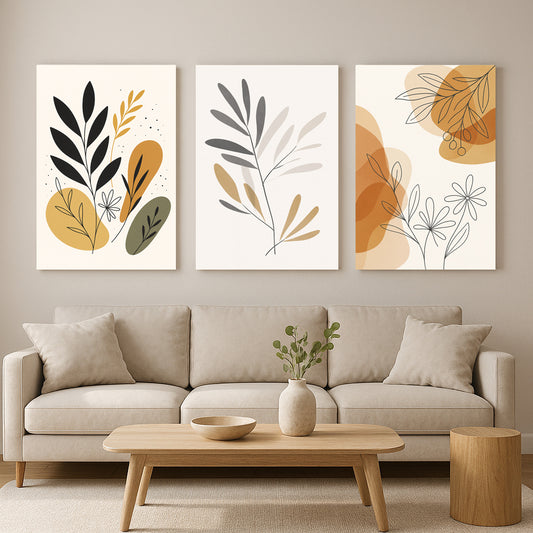 Modern Boho Botanical Wall Art Set – Minimalist Abstract Leaf Prints