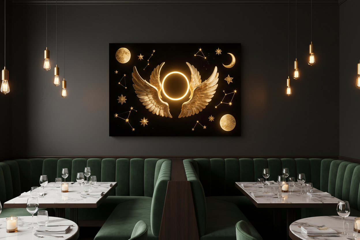 Divine Celestial Wings in dark restaurant
