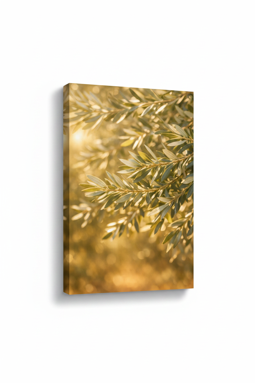 Golden olive branches at sunset Mediterranean nature canvas wall art - Portugal Canvas Co