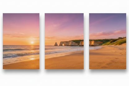 Algarve sunset beach triptych canvas on a pure white background - Portugal Canvas Co