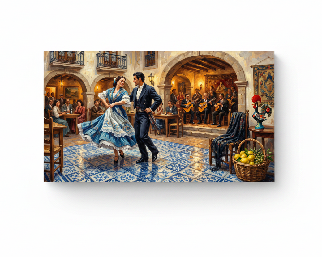 Traditional Iberian fado dance painting canvas wall art on white background - Portugal Canvas Co