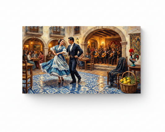 Traditional Iberian fado dance painting canvas wall art on white background - Portugal Canvas Co