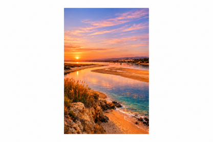 Alvor Estuary at golden hour portrait canvas on a white background - Portugal Canvas Co