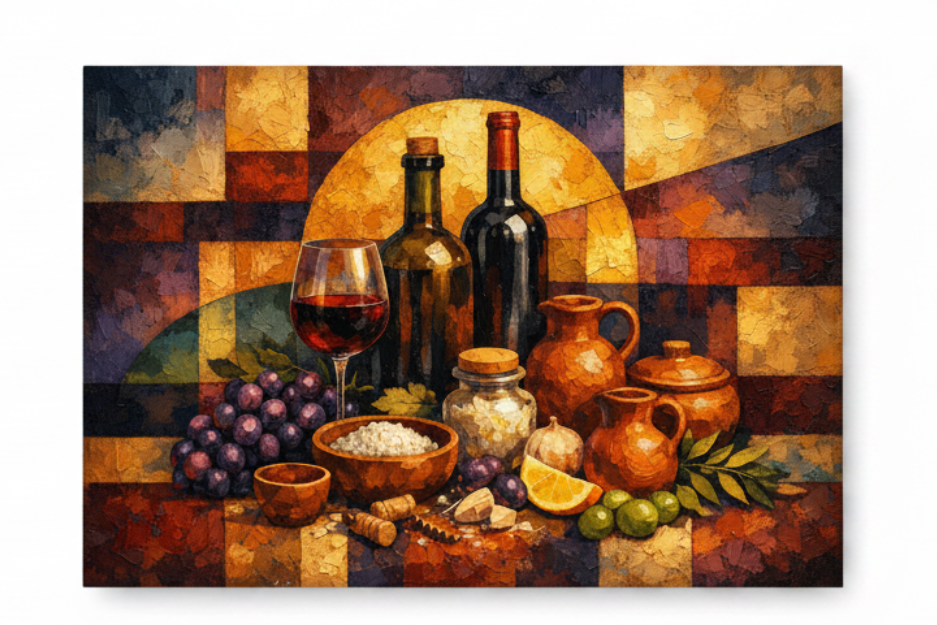 Grapes & Harvest Still Life Canvas flat lay on white background - Portugal Canvas Co