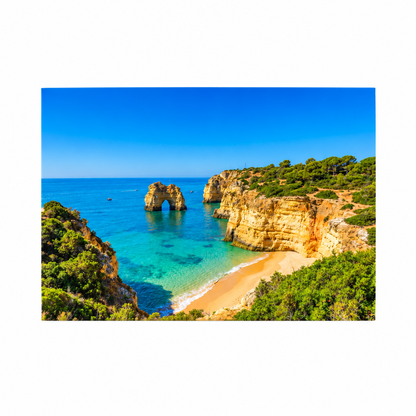 Algarve rock arch and turquoise beach landscape canvas flat on pure white background - Portugal Canvas Co