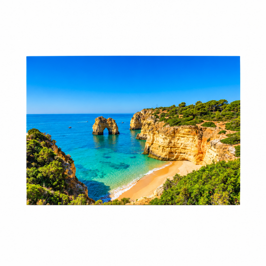 Algarve rock arch and turquoise beach landscape canvas flat on pure white background - Portugal Canvas Co