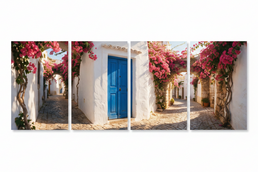Four-panel Albufeira Old Town canvas wall art on a pure white background - Portugal Canvas Co