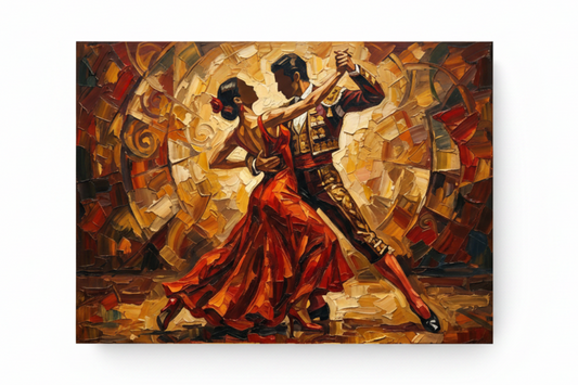 Flamenco tango couples dance canvas wall art flat lay on white background top-down view - Portugal Canvas Co
