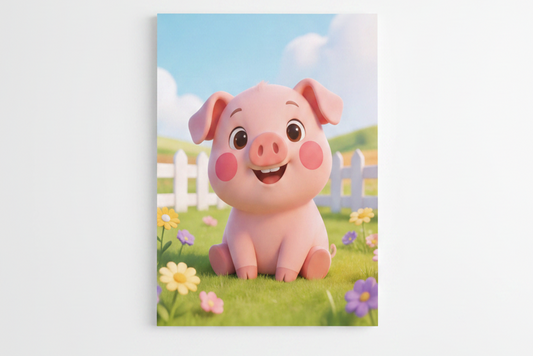 Cute piglet nursery canvas wall art flat lay on white background, overhead view - Portugal Canvas Co