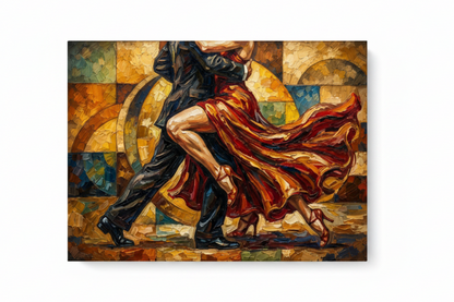 Geometric mosaic tango dance canvas wall art flat lay on white background top-down view - Portugal Canvas Co